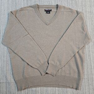 Kirkland Signature Men's V-Neck 2-ply Cashmere Beige Sweater XL Preppy Cozy